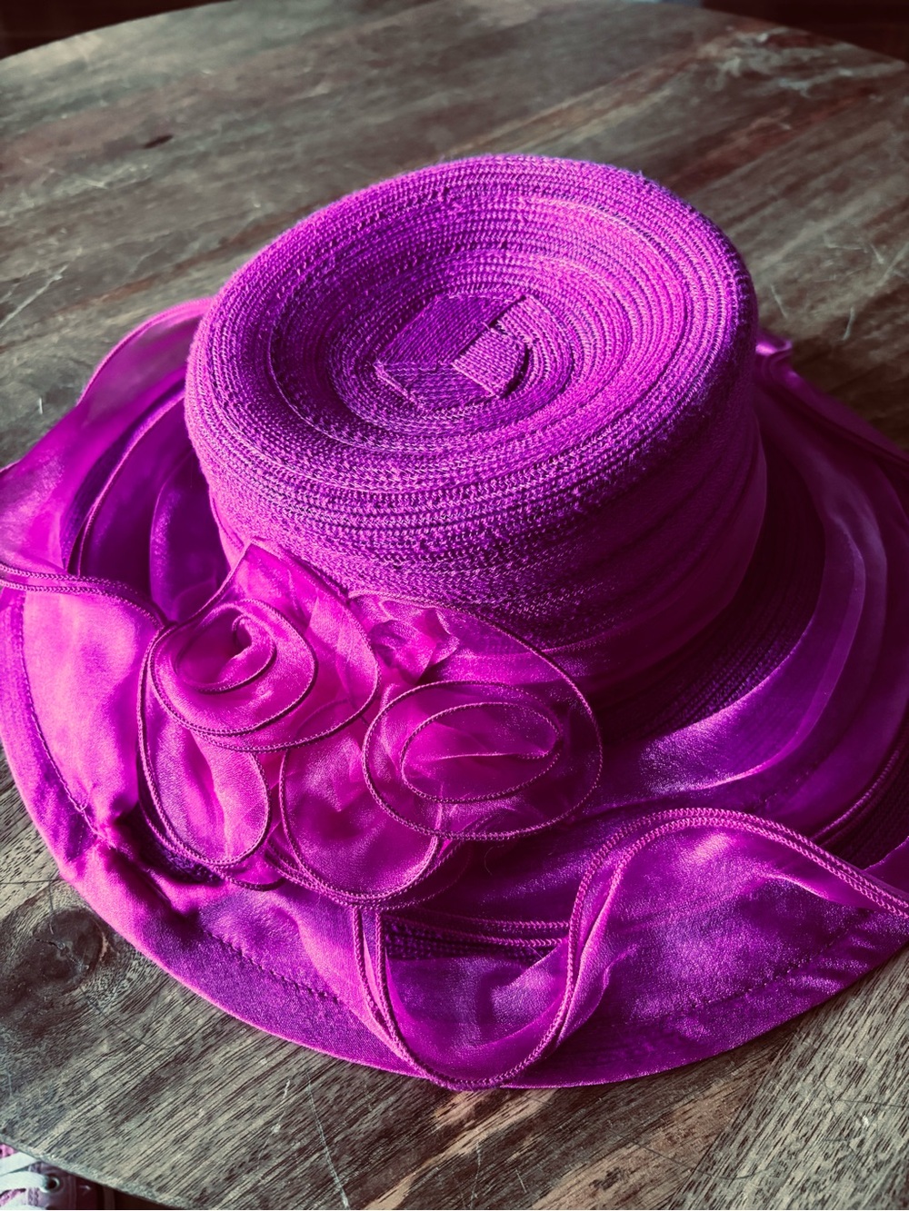 Women’s Elegant Hot Pink Floral Accent Wide-Brim Hat